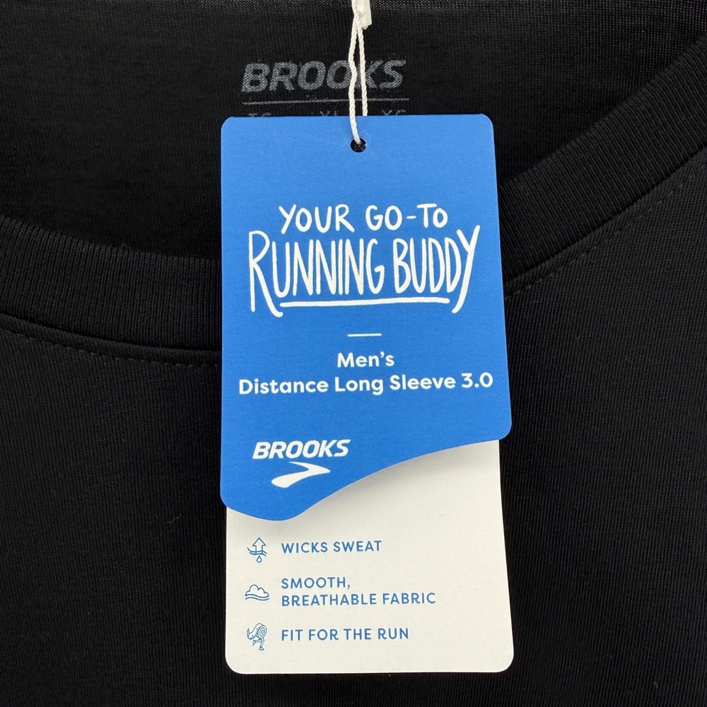 NEW Brooks Distance LS 3.0 Mens XL Running Shirt Black Thumb-Holes Performance - Picture 4 of 13